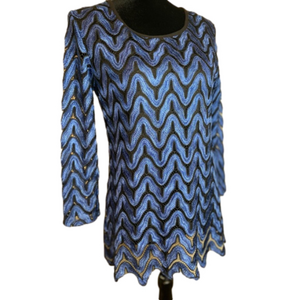 Roz & Ali~Shimmery Wavy Lace-Like Tunic~ Lined~Scoop Neck~Long Sleeve~Size S